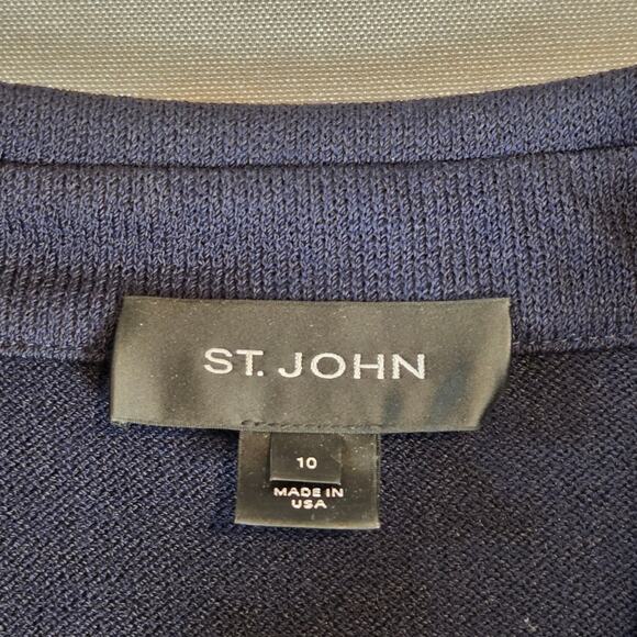 St. John Collection Sweater Blazer Women’s 10 Navy White Knit Jacket USA Made - Picture 4 of 13